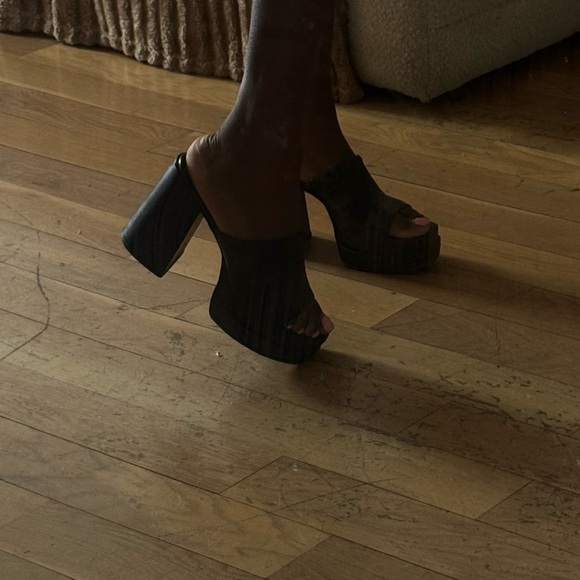 Shoes - Black Platform Mule Heels - Women